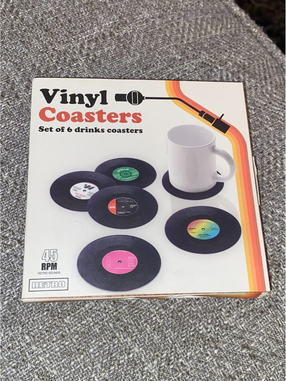 RETRO SOUNDS Set of 6 VINYL COASTERS - vinyl LP - drinks coasters - 45 rpm - NEW